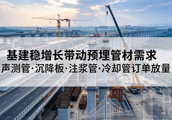 克山基建稳增长带动预埋监测管材需求，声测管、沉降板、注浆管订单持续放量